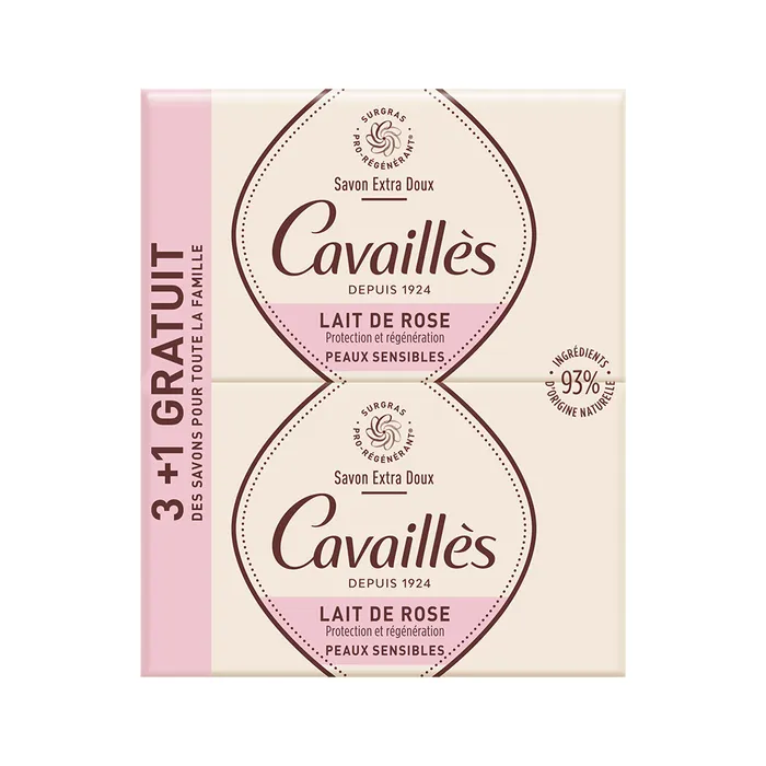 Cavaillès Savon Surgras Extra Doux au Lait de Rose 4x250g